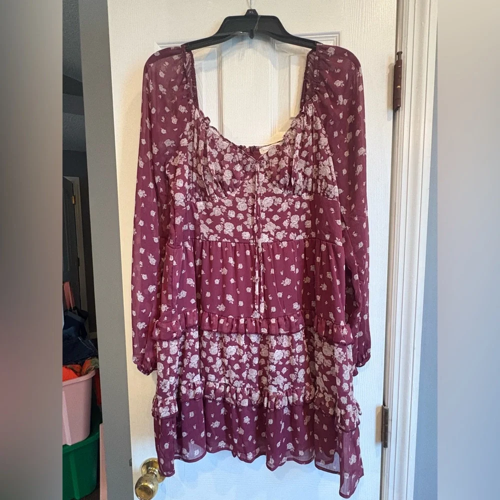 Altar'd State Burgundy Floral Mini Dress - Picture 2 of 9